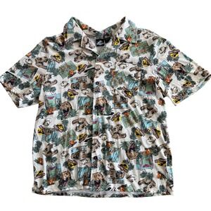 Jurassic Park Men's Hawaiian Shirt T-Rex Dinosaur Print Short Sleeve Large shirt